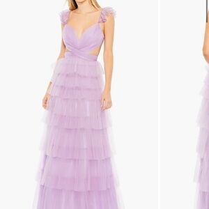Mac Duggal Tiered Ruffle Cutout Tulle Gown Purple